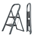 2 Step Ladder, Step Stool For Adults, Folding Step Stool With Wide Anti Slip Pedal, Sturdy Steel Ladder Gray Iron Plastic