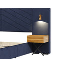 Queen Size Velvet Bed Frame Vertical Channel Tufted Wingback Headboard Upholstered Platform Bed Strong Wooden Slats No Box Spring Needed Easy Assemblyroyal Blue Queen Retro Blue Wood Light Brown Bedroom Modern Bed Frame Wood