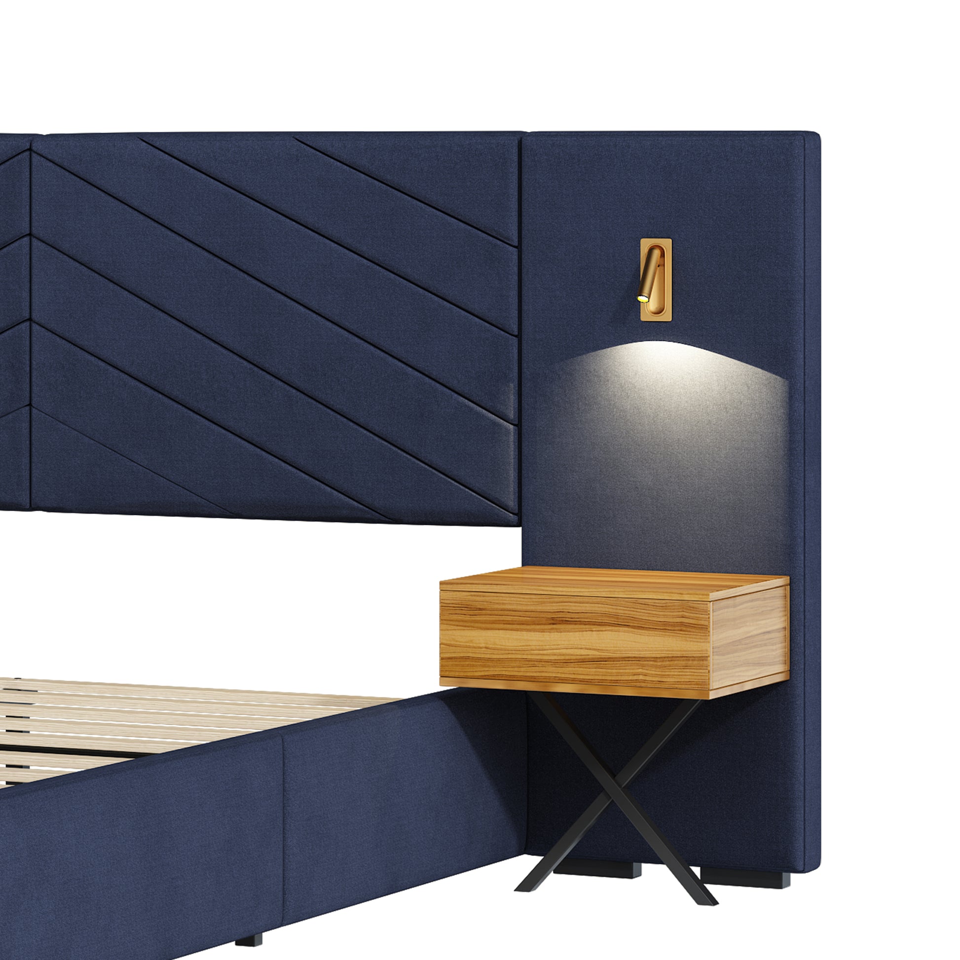 Queen Size Velvet Bed Frame Vertical Channel Tufted Wingback Headboard Upholstered Platform Bed Strong Wooden Slats No Box Spring Needed Easy Assemblyroyal Blue Queen Retro Blue Wood Light Brown Bedroom Modern Bed Frame Wood