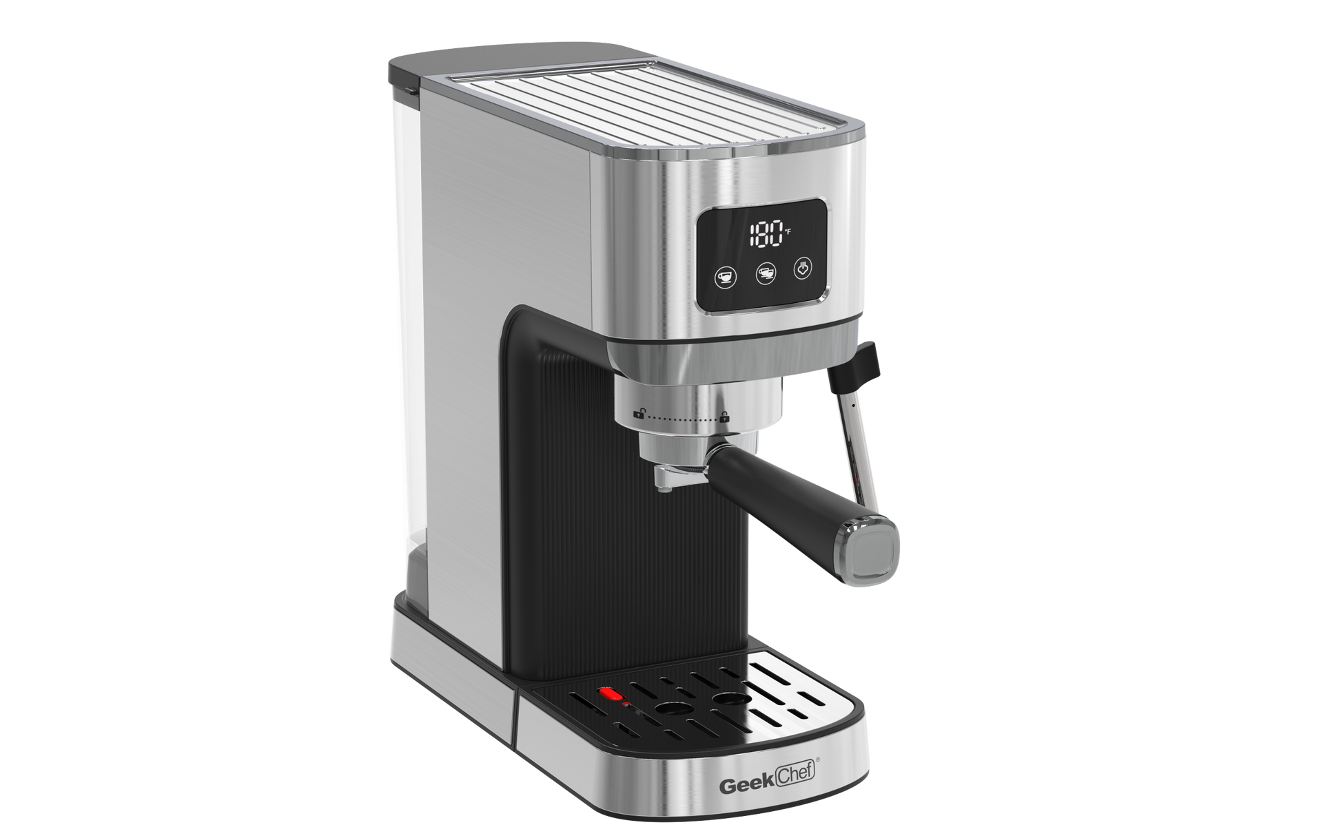 Geek Chef Espresso Machine, Cappuccino & Latte Machine With Ese Pod Filter & Milk Frother Steam Wand, Accurate Temperature & Time Control, Compact Coffee Machine For Home,Stainless Steel Silver Stainless Steel