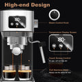 Geek Chef Espresso Machine, Cappuccino & Latte Machine With Ese Pod Filter & Milk Frother Steam Wand, Accurate Temperature & Time Control, Compact Coffee Machine For Home,Stainless Steel Silver Stainless Steel