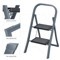 2 Step Ladder, Step Stool For Adults, Folding Step Stool With Wide Anti Slip Pedal, Sturdy Steel Ladder Gray Iron Plastic