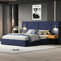 Queen Size Velvet Bed Frame Vertical Channel Tufted Wingback Headboard Upholstered Platform Bed Strong Wooden Slats No Box Spring Needed Easy Assemblyroyal Blue Queen Retro Blue Wood Light Brown Bedroom Modern Bed Frame Wood
