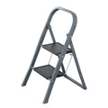 2 Step Ladder, Step Stool For Adults, Folding Step Stool With Wide Anti Slip Pedal, Sturdy Steel Ladder Gray Iron Plastic