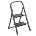 2 Step Ladder, Step Stool For Adults, Folding Step Stool With Wide Anti Slip Pedal, Sturdy Steel Ladder Gray Iron Plastic