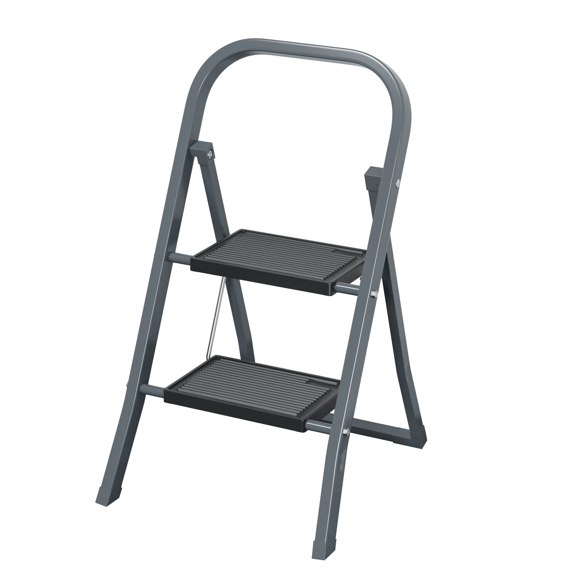 2 Step Ladder, Step Stool For Adults, Folding Step Stool With Wide Anti Slip Pedal, Sturdy Steel Ladder Gray Iron Plastic