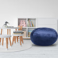 Minky Velvet Bean Bag Chair, Navy 3Ft Plush Floor Chair For Kids And Adults W Washable Cover, Lounge Chair With Stretchable Fabric, Comfy Bedroom Chair, Filled With Shredded And Memory Foam. Navy Velvet