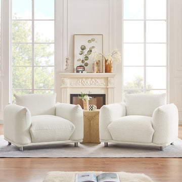 Sherpa Accent Chair Single Sofa 42"W Accent Chair For Bedroom Living Room Apartment, White White Contemporary Foam Fabric 1 Seat