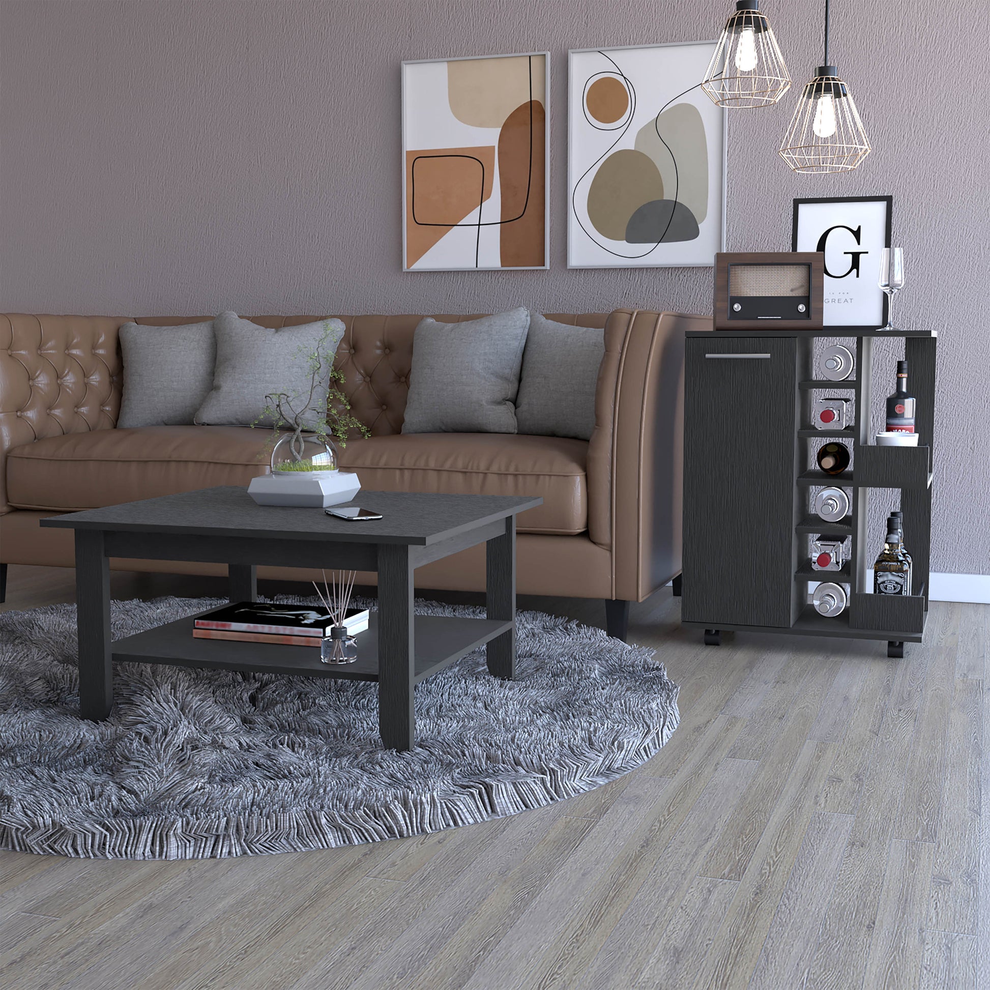 Dayton Black 2 Piece Living Room Set Black Wood