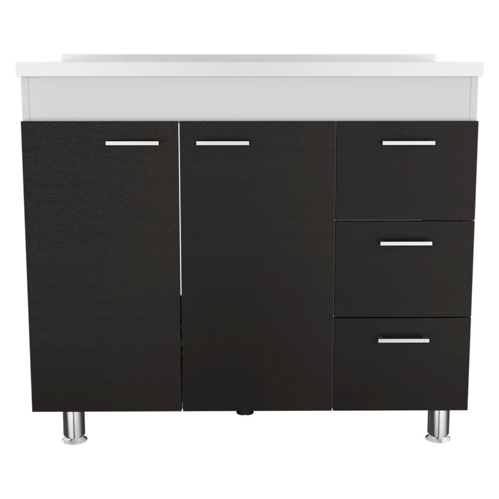 Ferretti Base Cabinetthree Drawers, Double Door, Four Legs White Black Multicolor Kitchen Shelves Included Modern Particle Board Particle Board