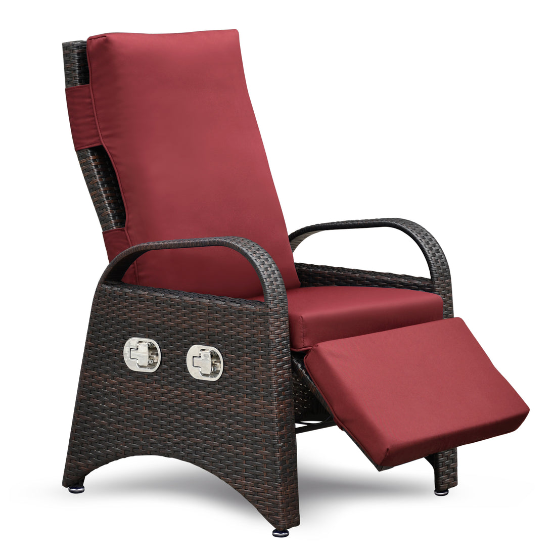 Outdoor Recliner Chair,2 Buckle Adjustment Mechanism Reclining Lounge Chair And Removable Soft Cushion, With Modern Armchair And Ergonomic For Home, Sunbathing Or Relaxation Brown Red Yes Complete Patio Set Red Rust Resistant Frame Water Resistant