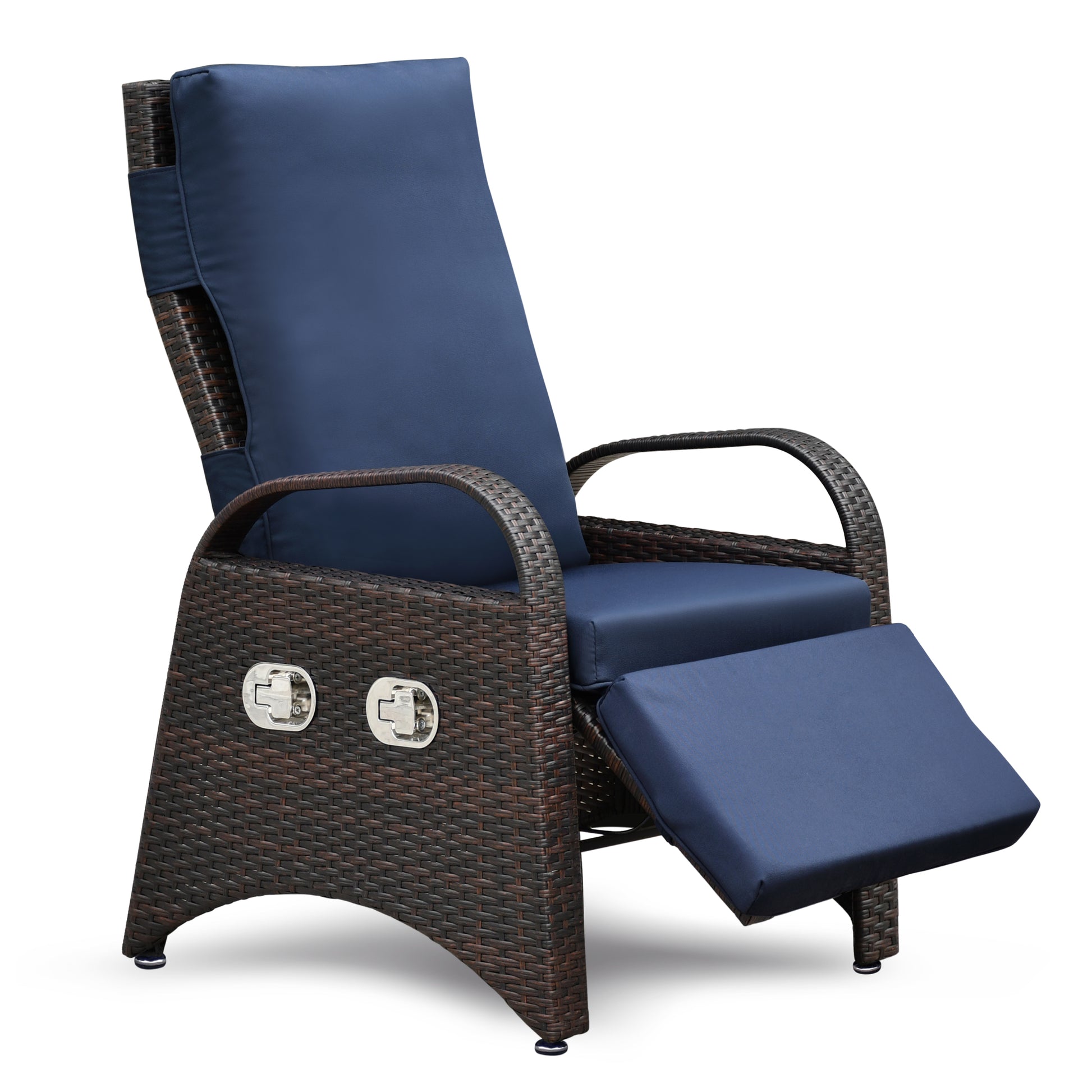 Outdoor Recliner Chair,Separate Adjustment Mechanism Pe Wicker Adjustable Reclining Lounge Chair And Removable Soft Cushion,Modern Armchair And Ergonomic For Home, Sunbathing Or Relaxation Navy Blue Navy Blue Rust Resistant Frame Water Resistant Cushion