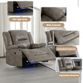 Home Theater Recliner Set Manual Recliner Chair With A Led Light Strip Two Built In Cup Holders For Living Room,Bedroom, Grey Grey Foam Pu