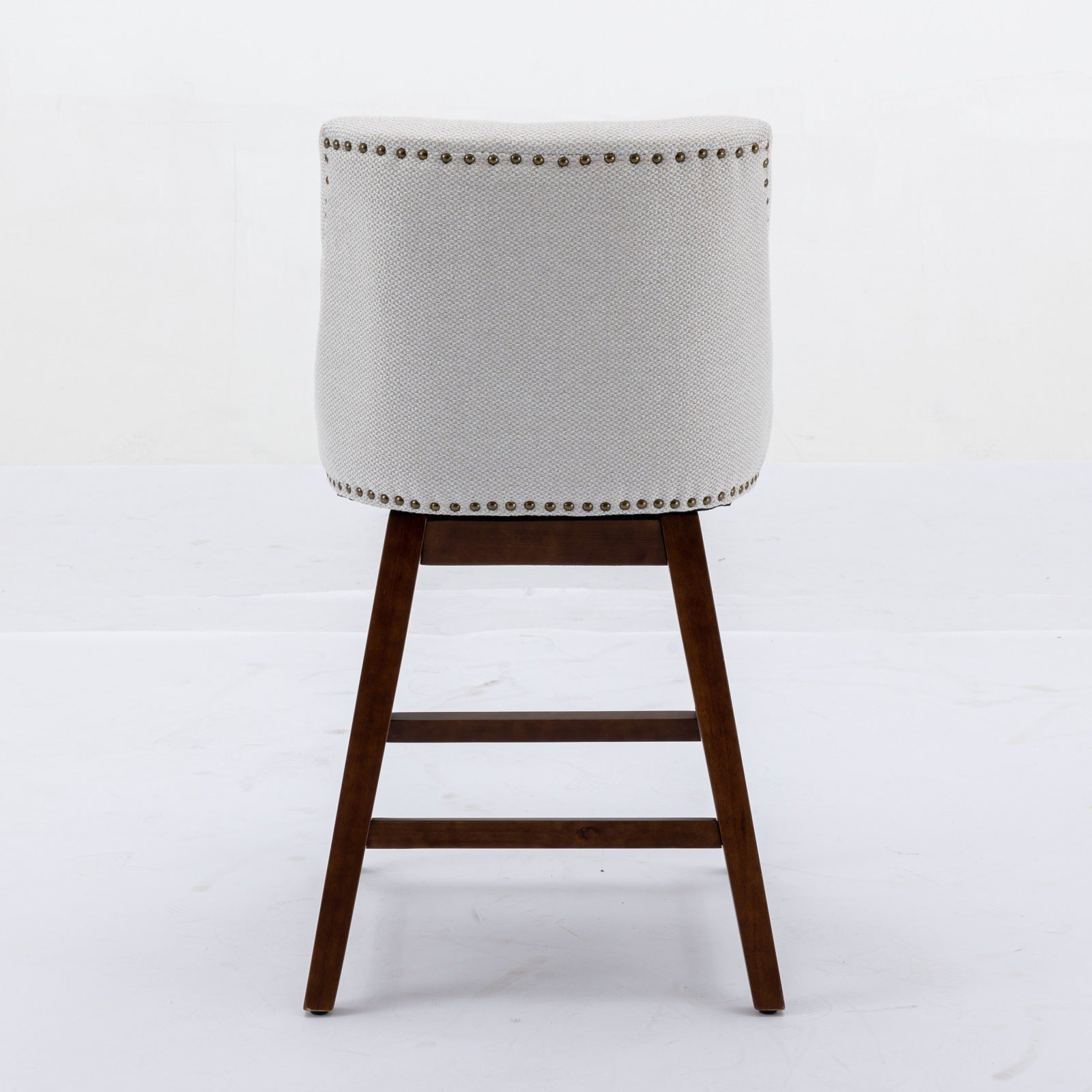 Counter Height Swivel Barstools, 26'' H Seat Height Upholstered Bar Stools Set Of 2, Fabric In Ivory Beige American Design Foam Wood Fabric