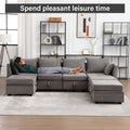 Modular Sectional Sofa, Convertible U Shaped Sofa Couch With Storage, 7 Seat Sleeper Sectional Sofa Set, Flexible Modular Combinations Fabric Couch For Living Room Grey, 7 Seat Sofa Grey Wood Soft Heavy Duty Fabric 7 Seat