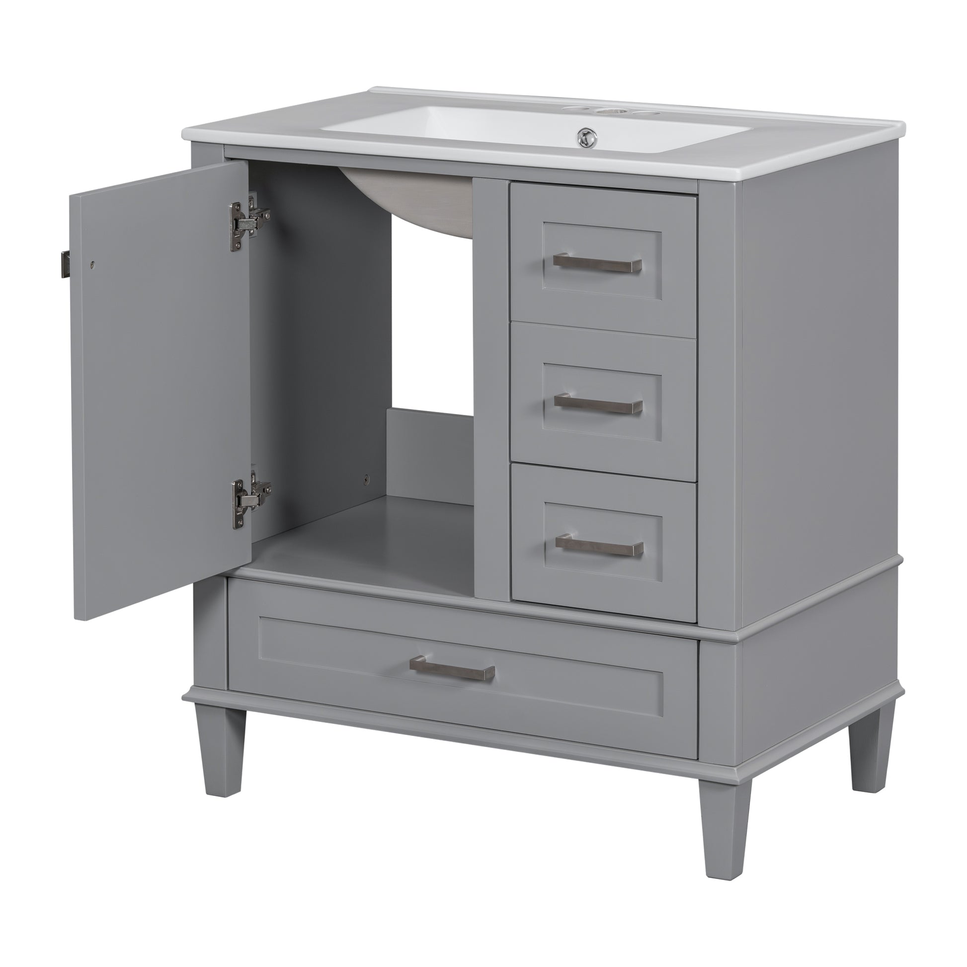 30" Bathroom Vanitymodern Bathroom Cabinet With Sink Combo Set, Bathroom Storage Cabinet With A Soft Closing Door And 3 Drawers, Solid Wood Frame Grey Grey Bathroom Solid Wood Mdf