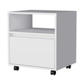 White 1 Drawer Nightstand White White 1 Drawer Bedroom Open Storage Wheels White Wood