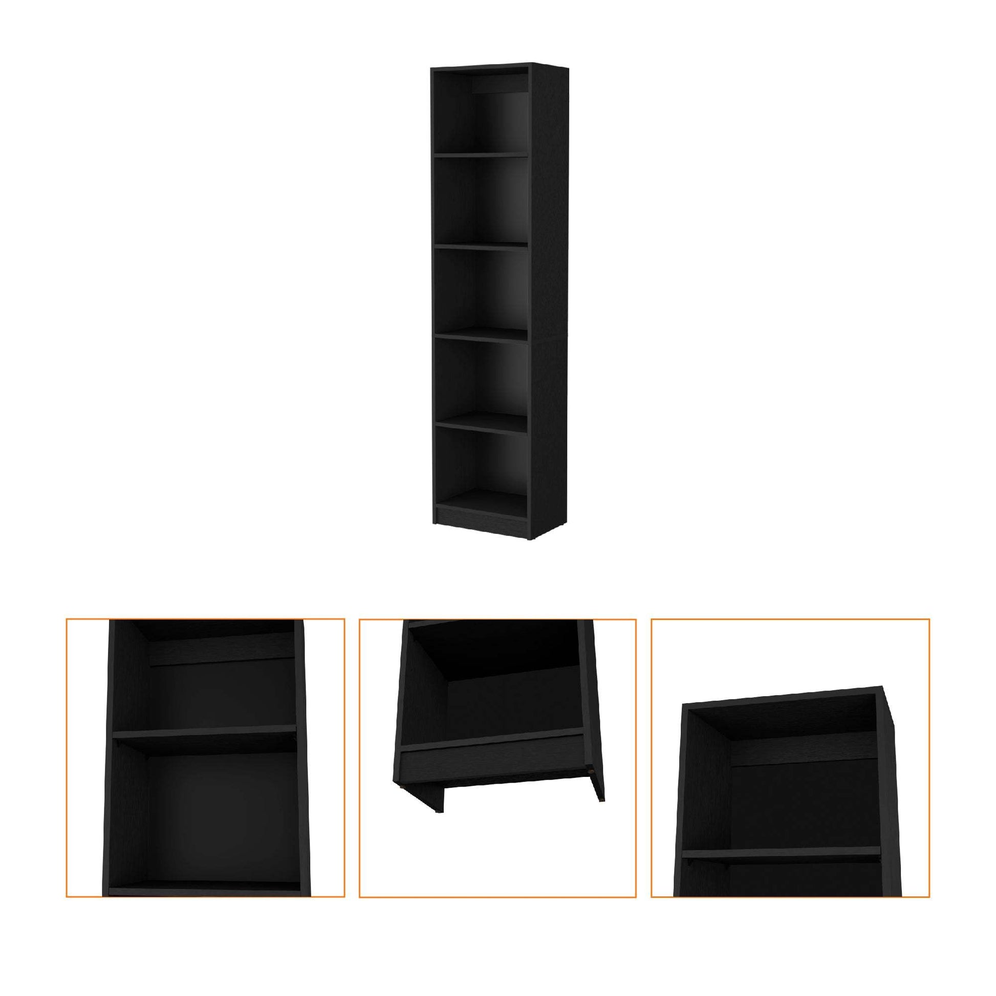 Zachary Black 5 Shelf Slim Bookcase 5 Black Standard Horizontal Primary Living Space Closed Back Wood Wood