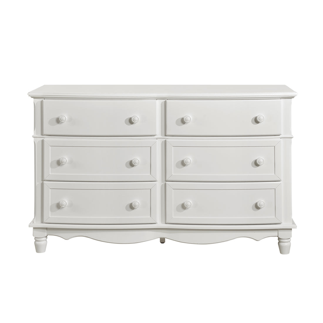 Classic Traditional White Finish 6 Drawers Dresser 1Pc Decorative Accents Wooden Bedroom Furniture Turned Feet White Bedroom Classic,Traditional Wood