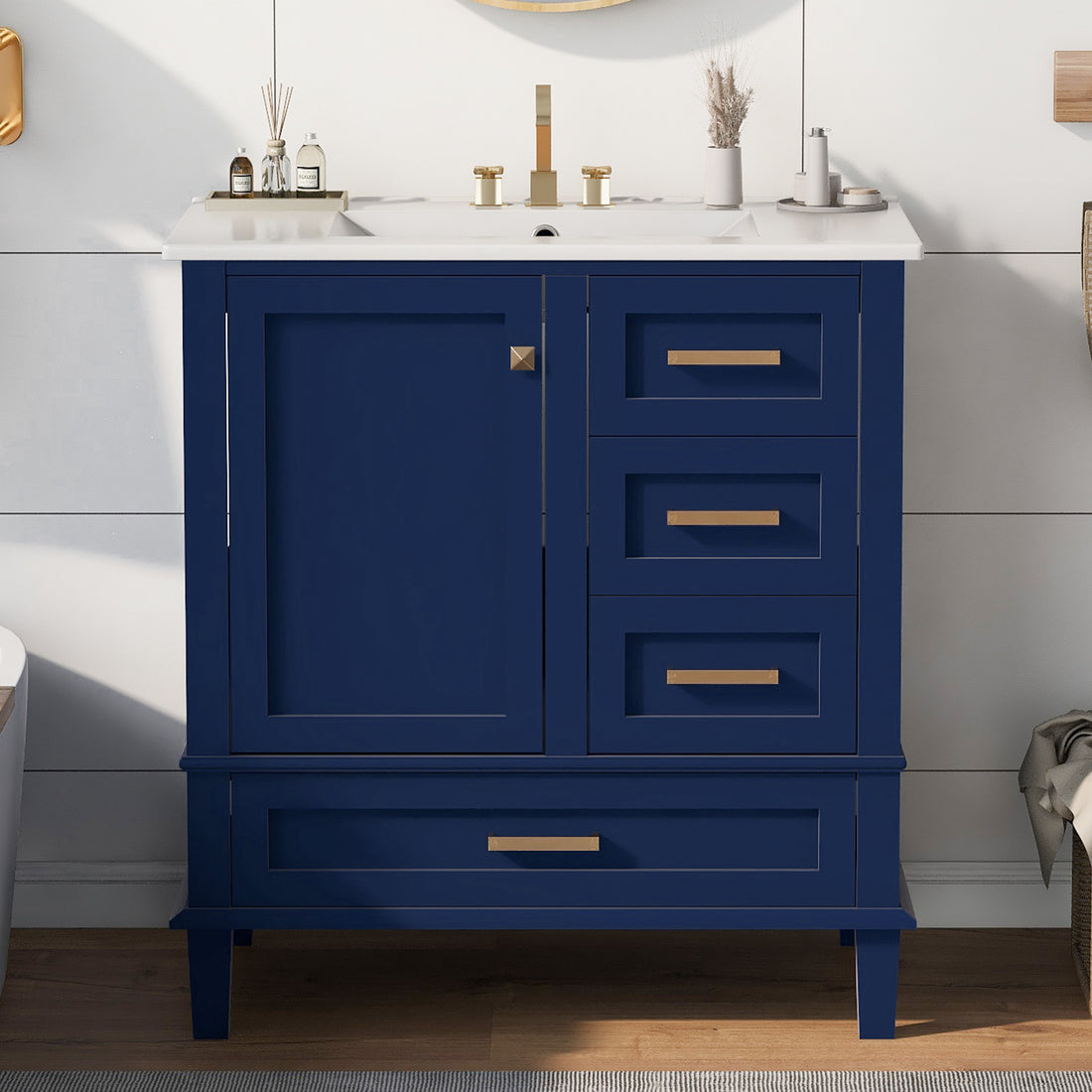 30" Bathroom Vanitymodern Bathroom Cabinet With Sink Combo Set, Bathroom Storage Cabinet With A Soft Closing Door And 3 Drawers, Solid Wood Frame Blue Blue Bathroom Solid Wood Mdf