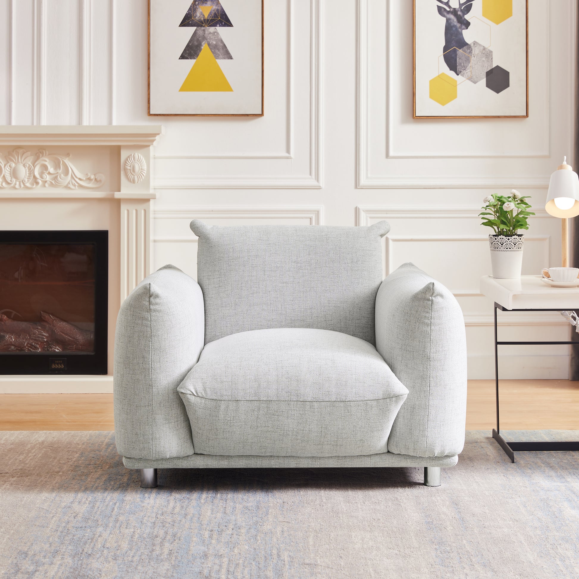 Fabric Accent Cotton Linen Chair Single Sofa 42"W Accent Chair For Bedroom Living Room Apartment, Light Grey Light Gray Cotton Linen 1 Seat