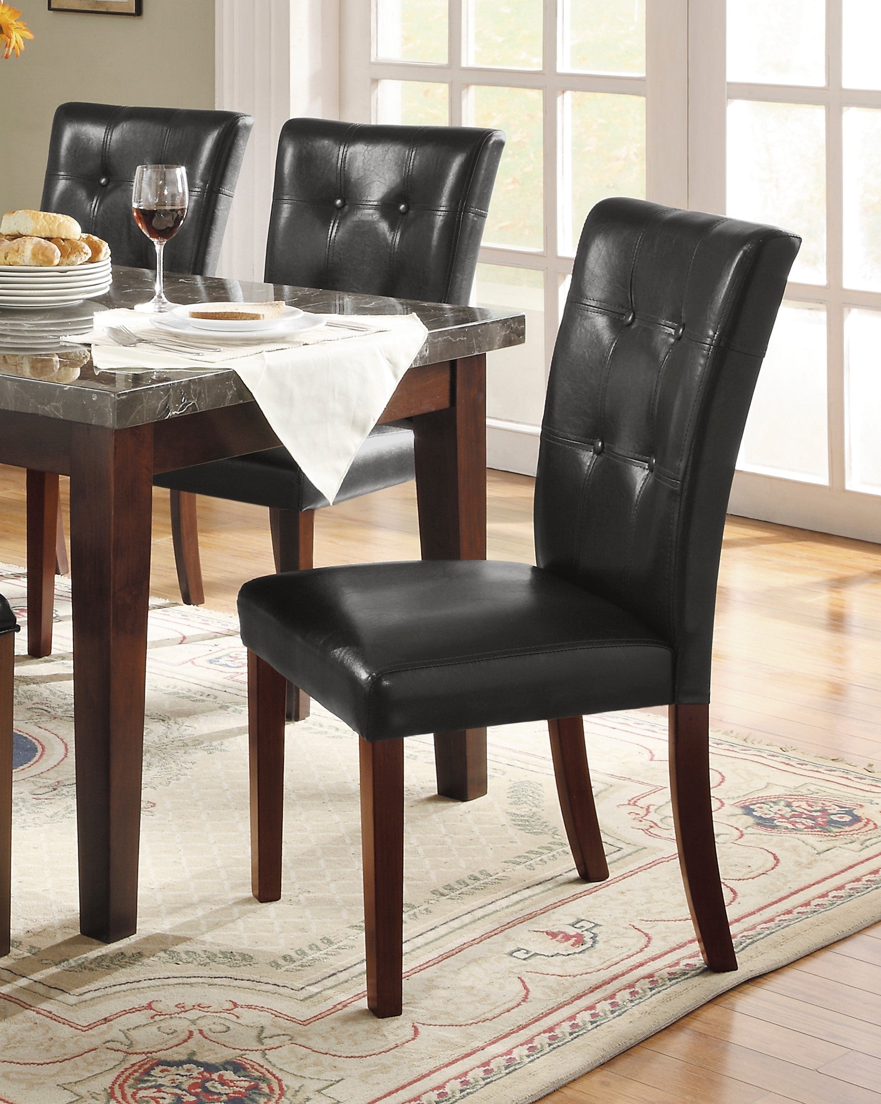 Dark Cherry Finish Wood Dining Chairs Set Of 2 Faux Leather Upholstered Button Tufted Kitchen Dining Furniture Transitional Style Dark Brown Dining Room Classic,Transitional Side Chair Solid Back Wood