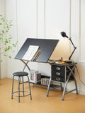 Drafting Table Sliver With Stool Silver Grey Mdf Metal