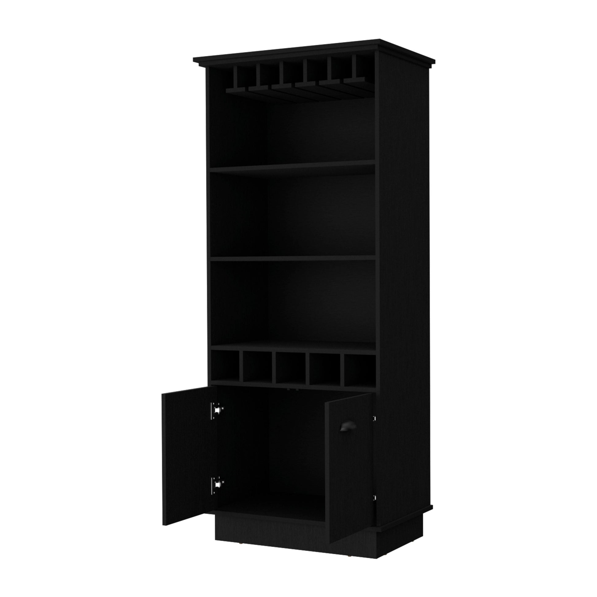 Black Glassware Rack Bar Cabinet 1 2 Shelves Black Primary Living Space Shelves Included Wood