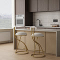 Round Bar Stool Armless Velvet Barstools With Back Set Of 2 Upholstered Counter Chair For Dining Room, Kitchen Island Gold & Creamy White Metal Gold Creamy White Kitchen Powder Coated Dry Clean Modern Set Of 2 Foam Metal