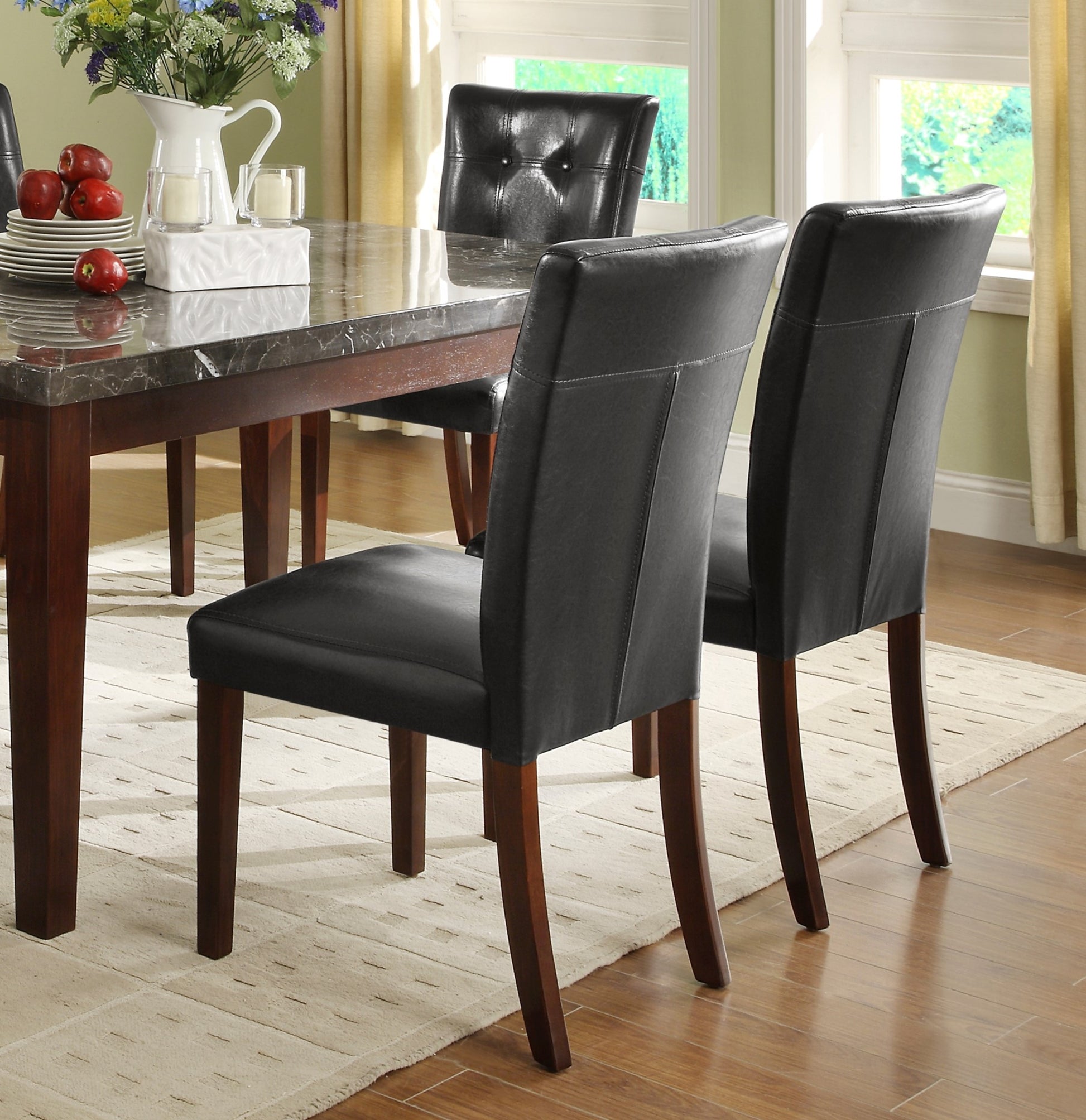 Dark Cherry Finish Wood Dining Chairs Set Of 2 Faux Leather Upholstered Button Tufted Kitchen Dining Furniture Transitional Style Dark Brown Dining Room Classic,Transitional Side Chair Solid Back Wood