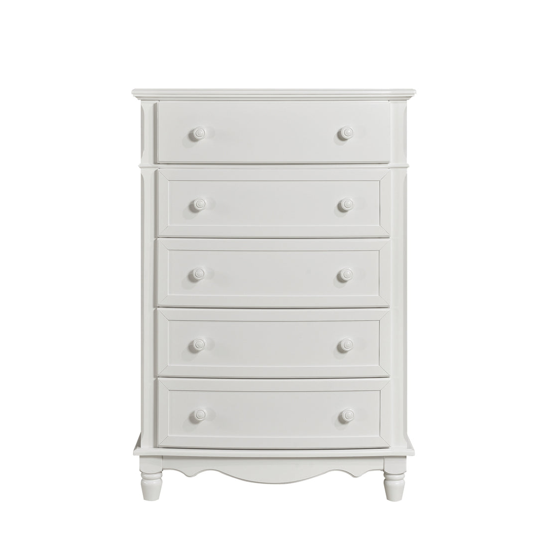 Classic Traditional White Finish 5 Drawers Storage Chest 1Pc Decorative Accents Wooden Bedroom Furniture Turned Feet White Bedroom Classic,Traditional Wood