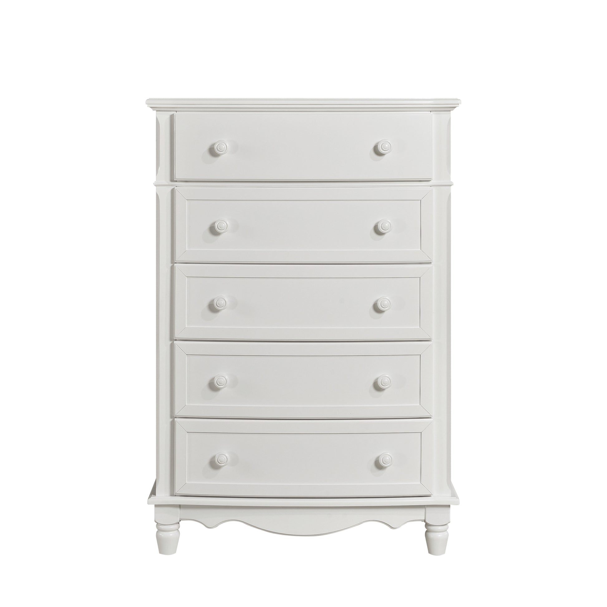 Classic Traditional White Finish 5 Drawers Storage Chest 1Pc Decorative Accents Wooden Bedroom Furniture Turned Feet White Bedroom Classic,Traditional Wood