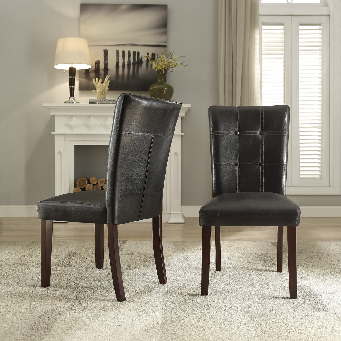 Dark Cherry Finish Wood Dining Chairs Set Of 2 Faux Leather Upholstered Button Tufted Kitchen Dining Furniture Transitional Style Dark Brown Dining Room Classic,Transitional Side Chair Solid Back Wood