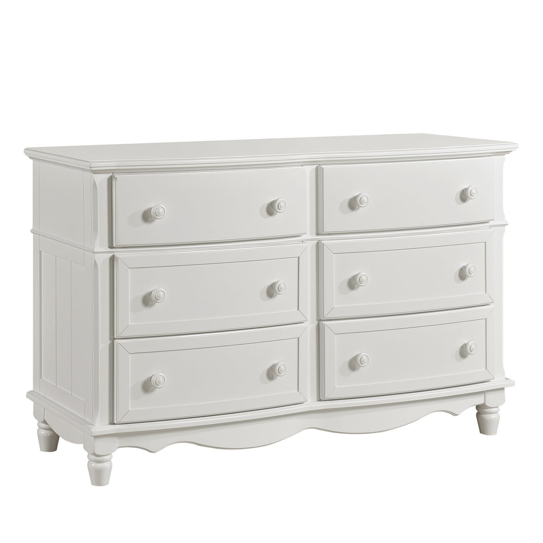 Classic Traditional White Finish 6 Drawers Dresser 1Pc Decorative Accents Wooden Bedroom Furniture Turned Feet White Bedroom Classic,Traditional Wood