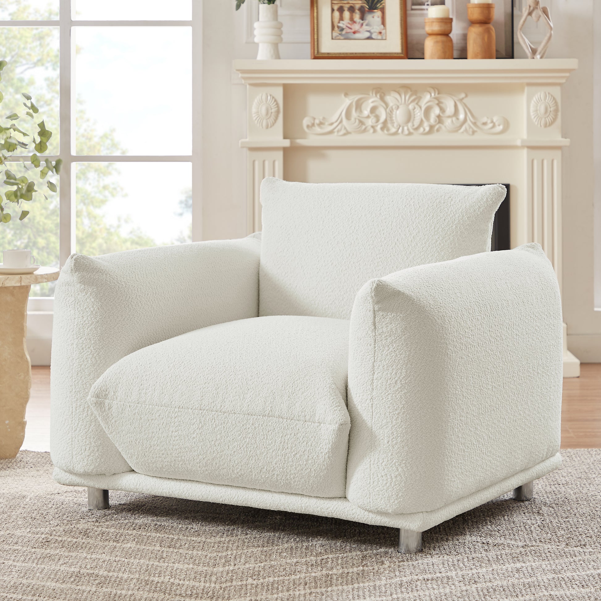 Sherpa Accent Chair Single Sofa 42"W Accent Chair For Bedroom Living Room Apartment, White White Contemporary Foam Fabric 1 Seat