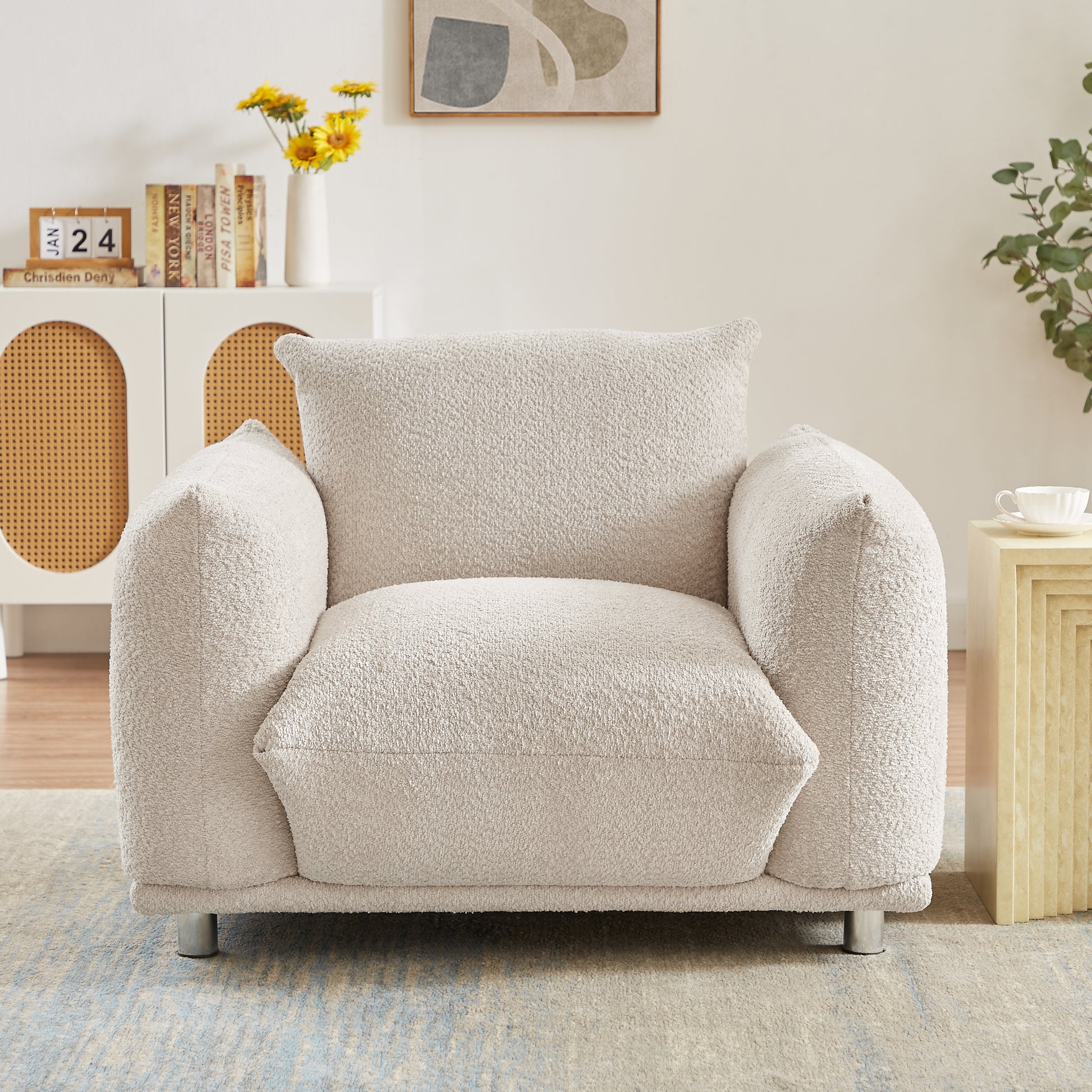 Sherpa Accent Chair Single Sofa 42"W Accent Chair For Bedroom Living Room Apartment, Camel Camel Foam Fabric