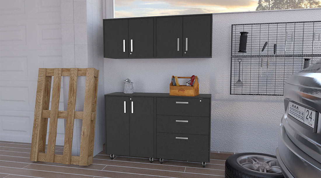 Haley Black 4 Piece Garage Set Black Wood