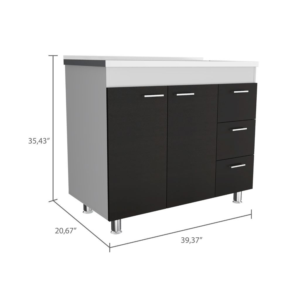 Ferretti Base Cabinetthree Drawers, Double Door, Four Legs White Black Multicolor Kitchen Shelves Included Modern Particle Board Particle Board