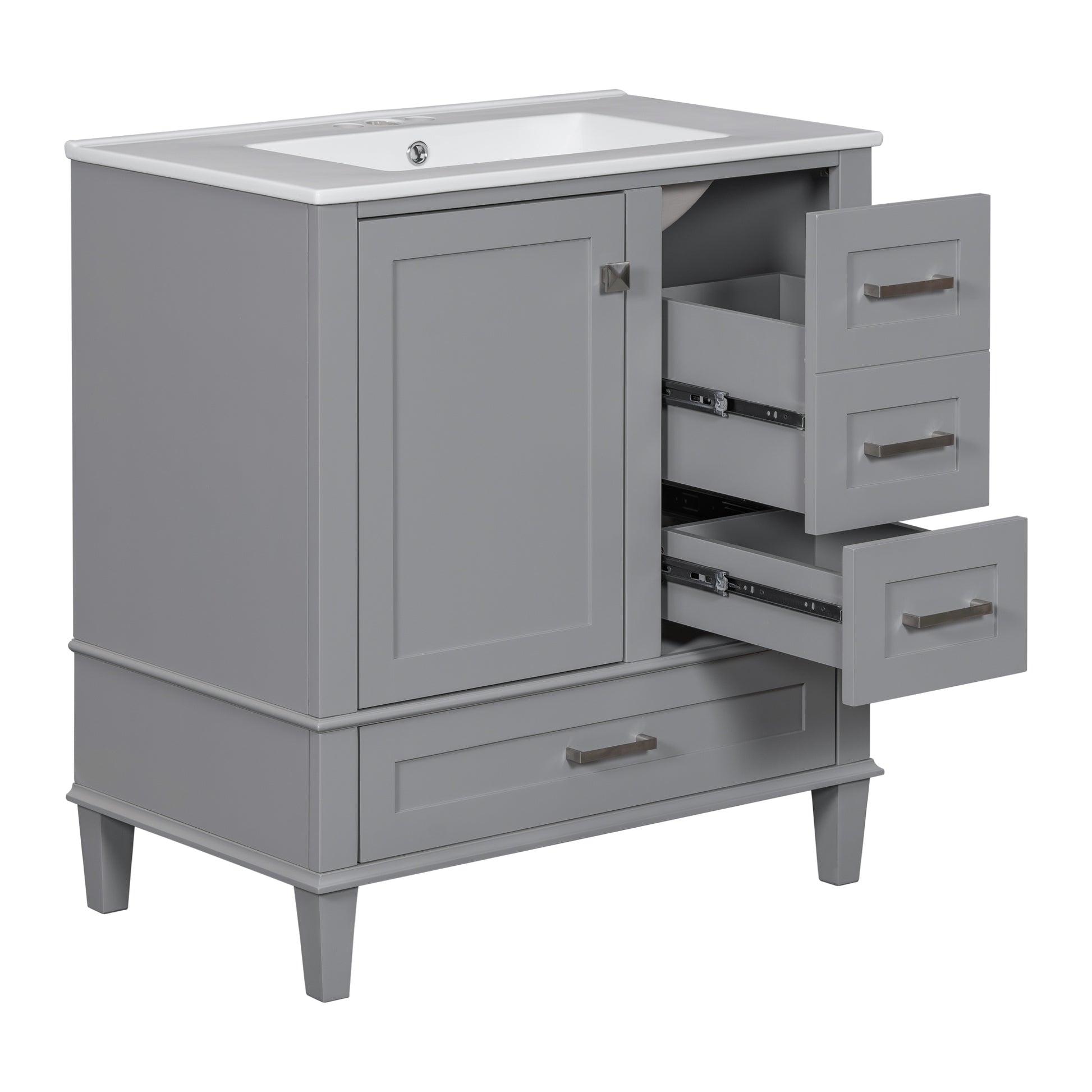 30" Bathroom Vanitymodern Bathroom Cabinet With Sink Combo Set, Bathroom Storage Cabinet With A Soft Closing Door And 3 Drawers, Solid Wood Frame Grey Grey Bathroom Solid Wood Mdf