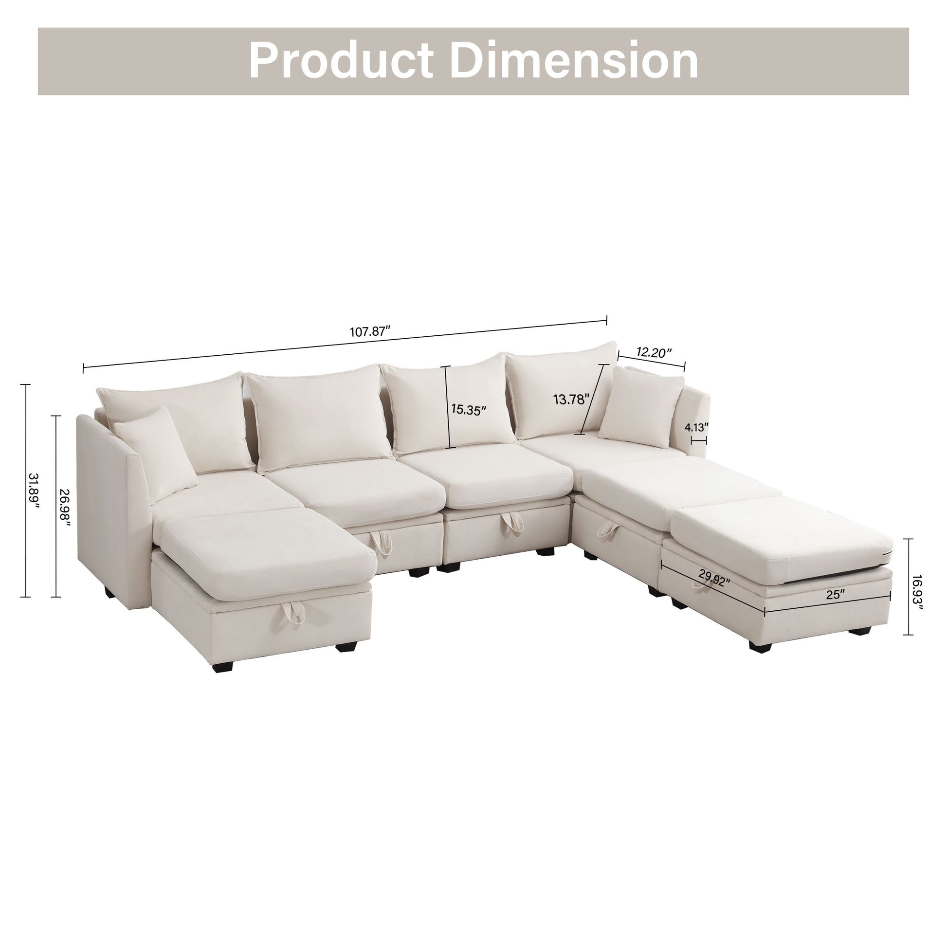 Modular Sectional Sofa, Convertible Sofa Couch With Storage, Sleeper Sectional Sofa Set, Flexible Modular Combinations Fabric Couch For Living Room Beige,7 Seat Sofa Beige Wood Soft Heavy Duty Fabric 7 Seat