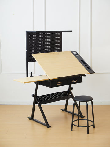 Drafting Table With Metal Perforated Board Pannel Black Brown Mdf Metal