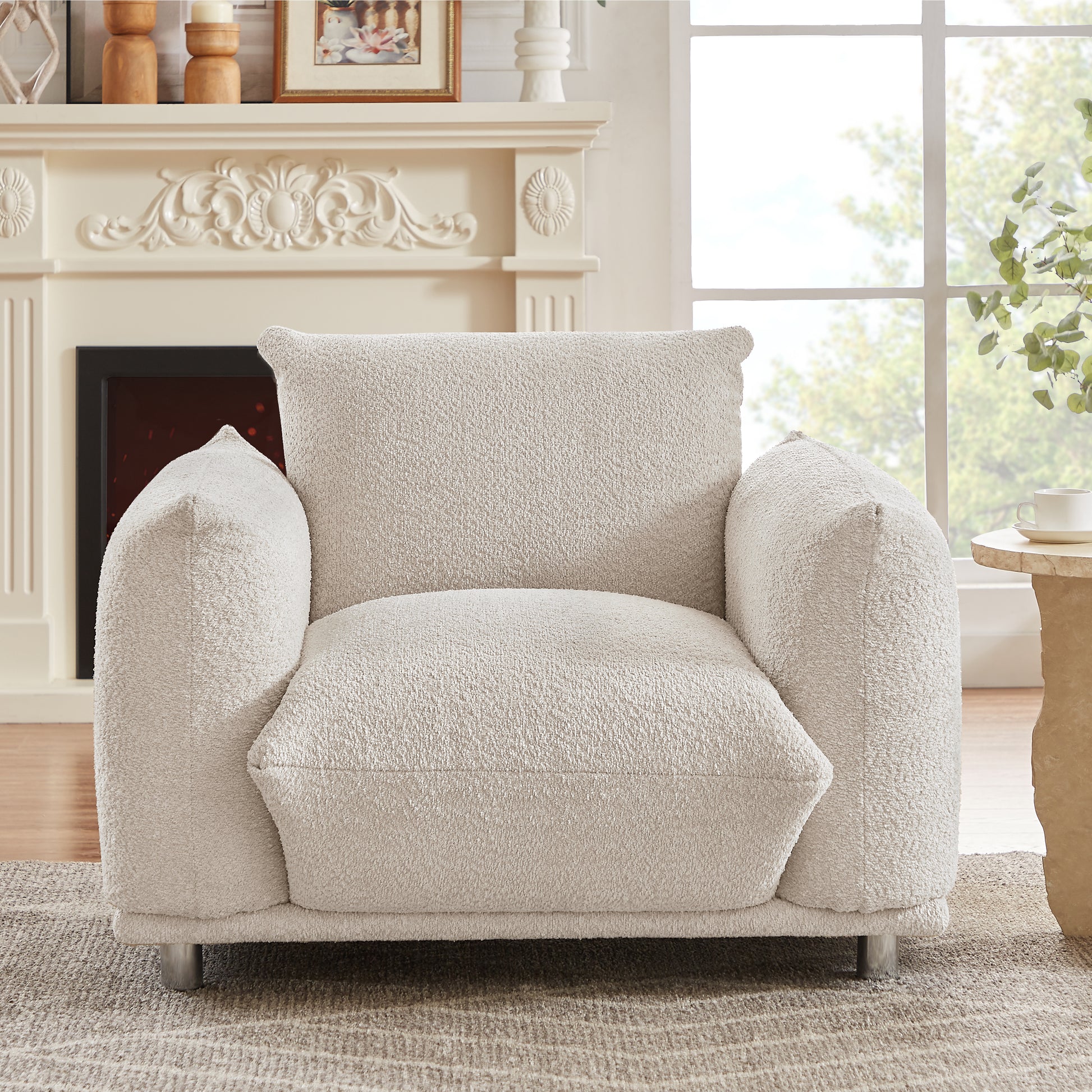 Sherpa Accent Chair Single Sofa 42"W Accent Chair For Bedroom Living Room Apartment, Camel Camel Foam Fabric