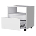 White 1 Drawer Nightstand White White 1 Drawer Bedroom Open Storage Wheels White Wood