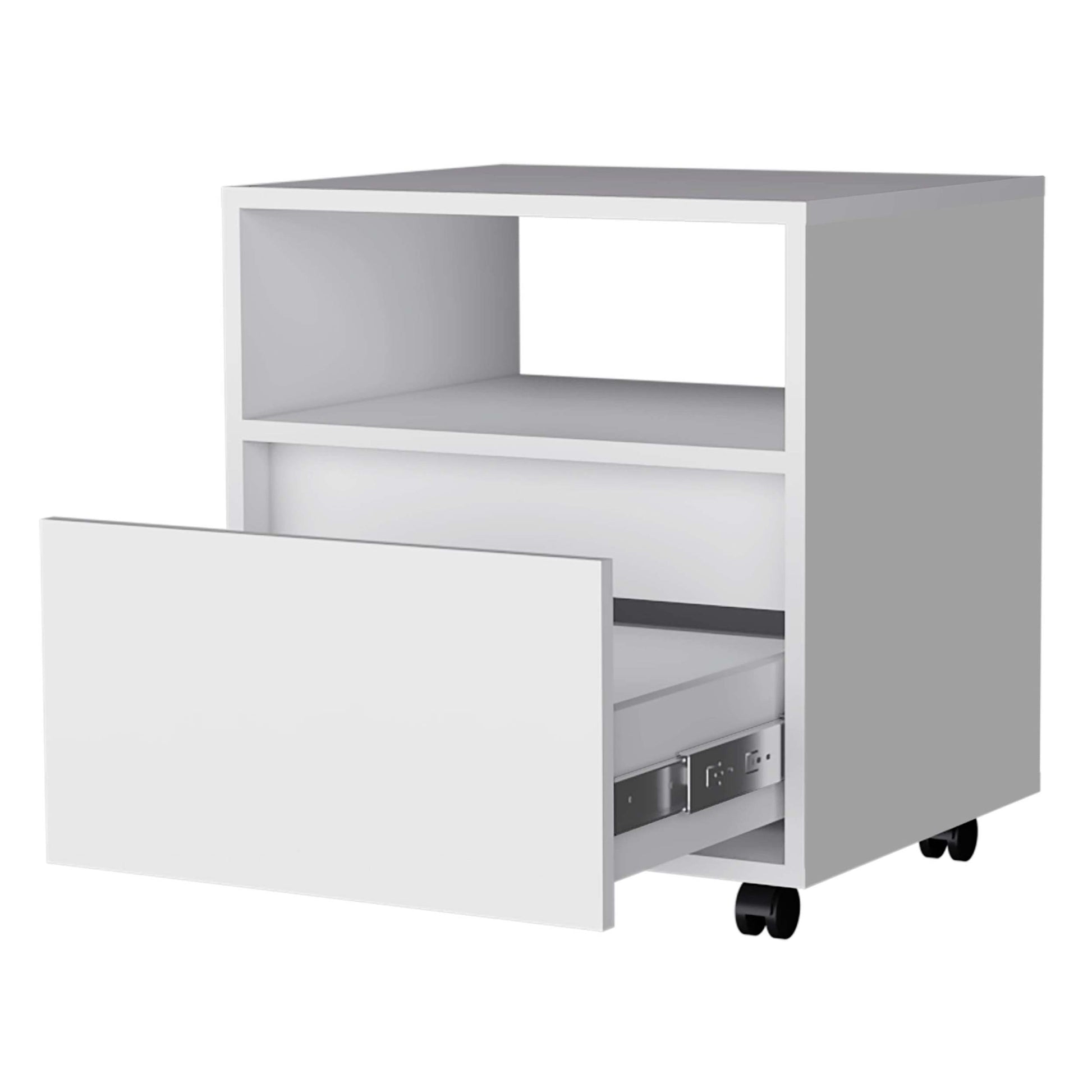 White 1 Drawer Nightstand White White 1 Drawer Bedroom Open Storage Wheels White Wood
