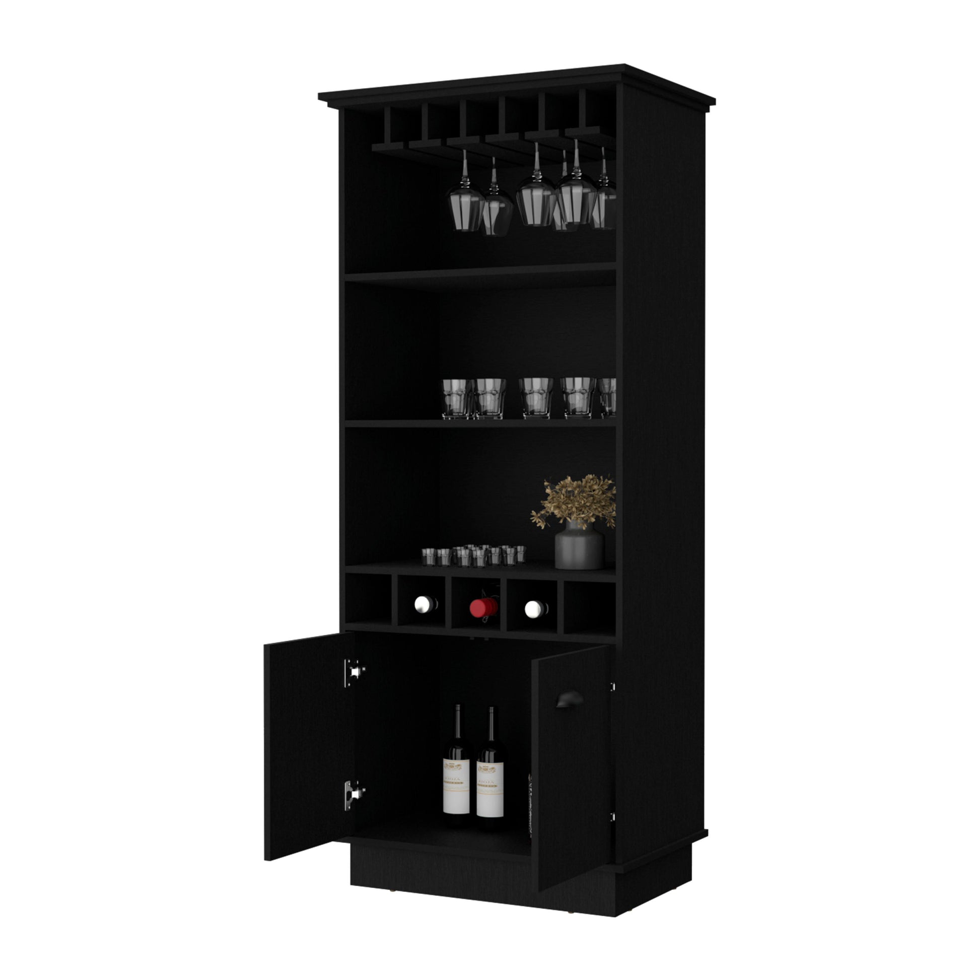 Black Glassware Rack Bar Cabinet 1 2 Shelves Black Primary Living Space Shelves Included Wood