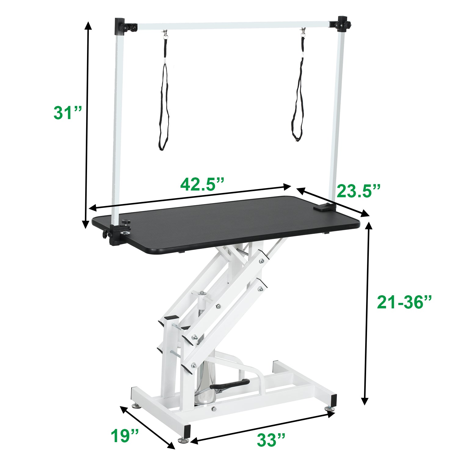 43 Inch Adjustable Heavy Type Hydraulic Pet Dog Grooming Table Upgraded Professional Drying Table Heavy Duty Frame With Adjustable Arm And Noose Black White Carbon Steel