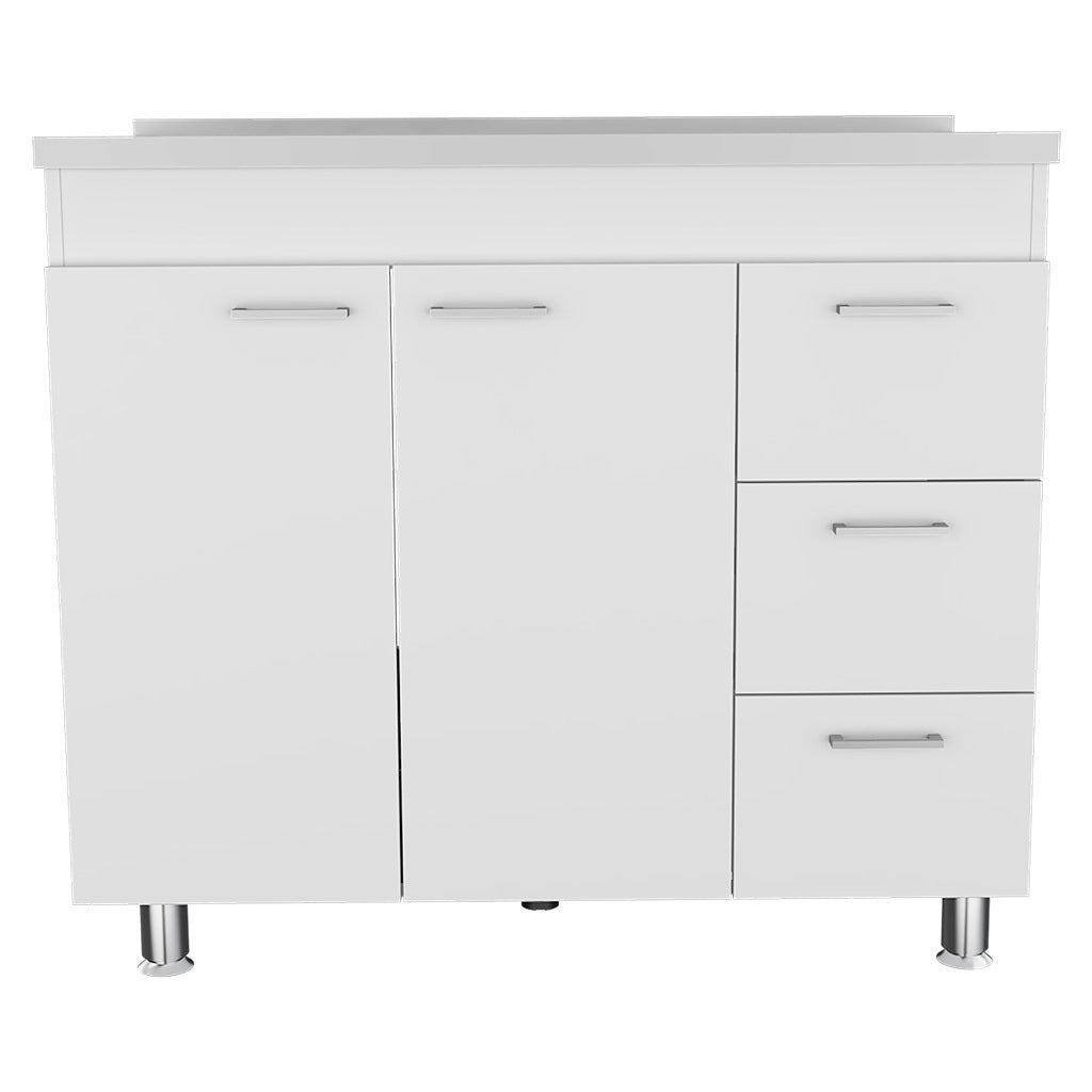 Ferretti Base Cabinetthree Drawers, Double Door, Four Legs White Freestanding 3 4 Drawers White Bedroom Shelves Included Modern Particle Board Particle Board