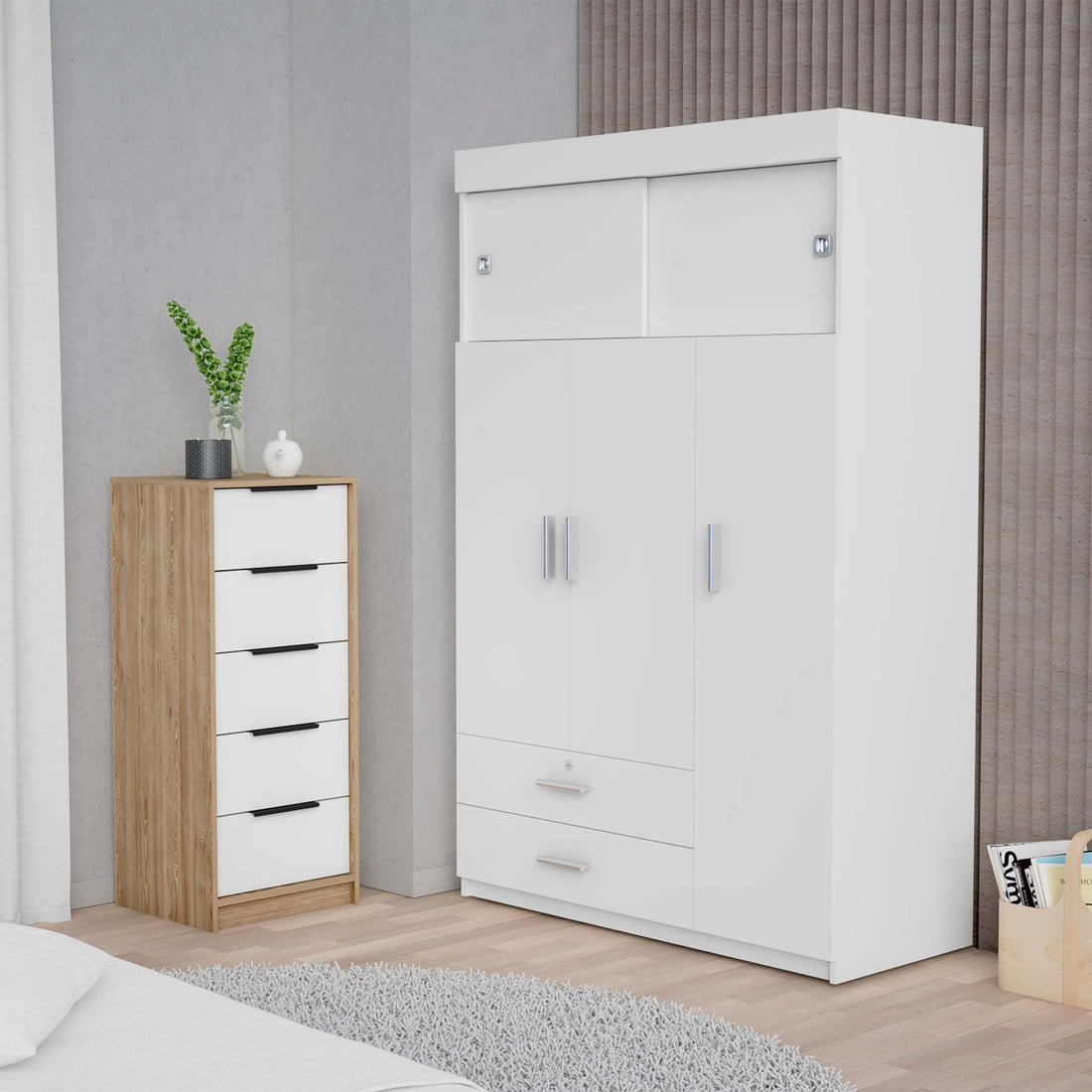 Lorraine White And Light Oak 2 Piece Bedroom Set White Oak Wood