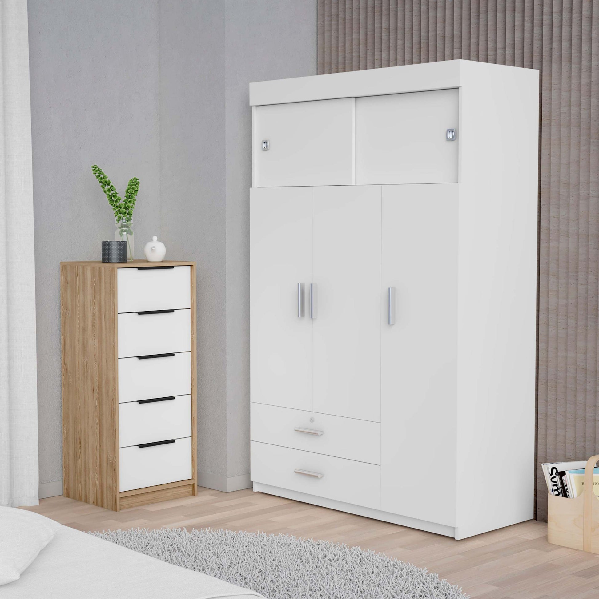 Lorraine White And Light Oak 2 Piece Bedroom Set White Oak Wood