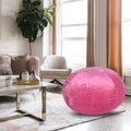 Minky Velvet Bean Bag Chair, Pink 4Ft Plush Floor Chair For Kids And Adults W Washable Cover, Lounge Chair With Stretchable Fabric, Comfy Bedroom Chair, Filled With Shredded And Memory Foam. Pink Velvet